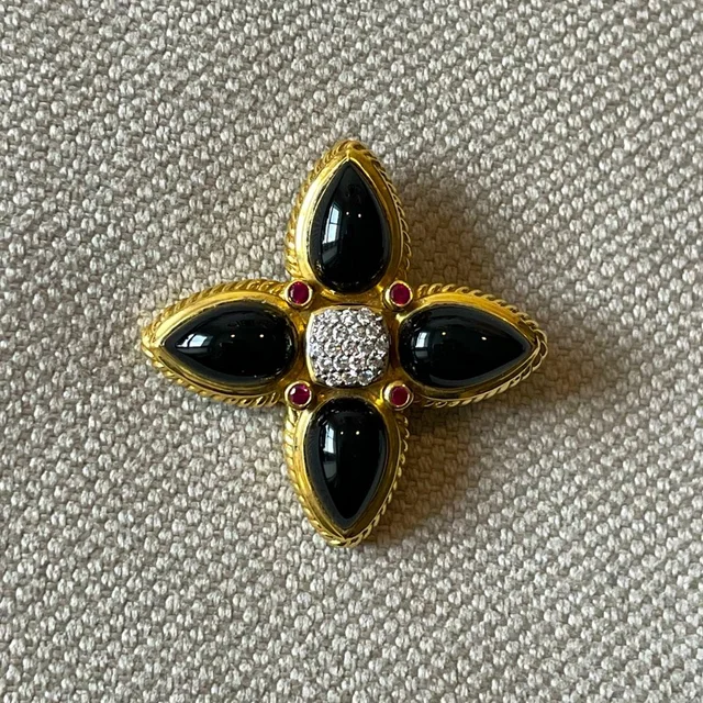 David Yurman David Yurman18k Gold, Onyx, Ruby And Pave Diamond Quatrefoil Charm Pendant in yellow|black|gold|red from Poshmark