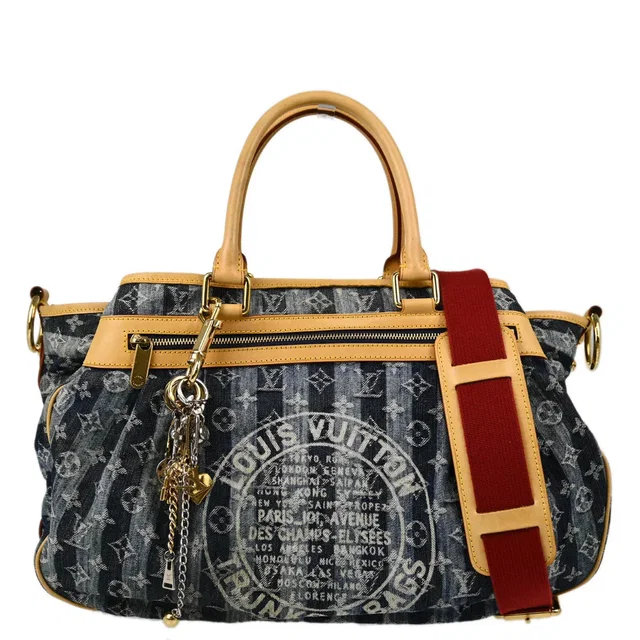 Louis Vuitton 2006 Blue Monogram Denim Cabas Raye GM 2way Tote M95336 in Blue Denim from AMORE Vintage Tokyo