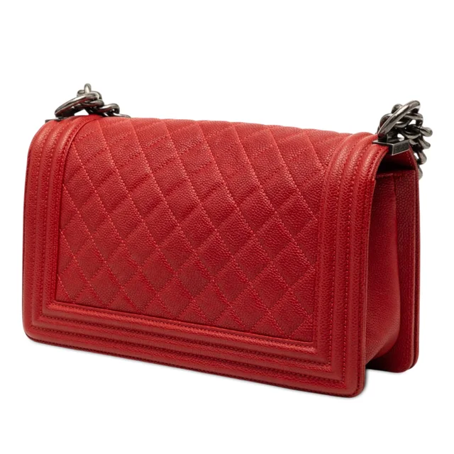 Red Chanel Old Medium Quilted Caviar Boy Flap Crossbody Bag in Red Caviar leather from Designer Revival, photo 2 of 2