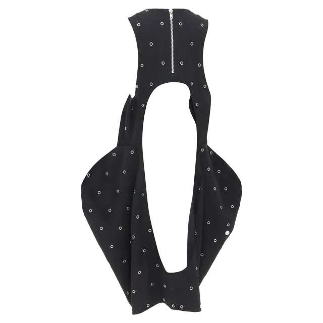 Comme des Garcons black wool silver grommet cut out pannier dress in black, photo 5 of 6 from ShopSimon