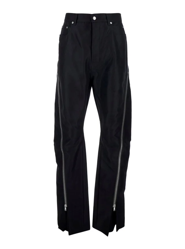 Men's 'Bolan Banana' Black Stretch Cotton Pants with Zip Details in Black, image 1 of 1 from Gaudenzi Boutique