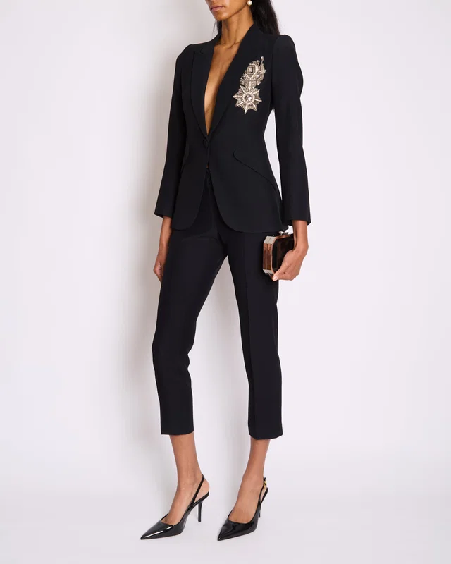 Alexander McQueen Black Tailored Blazer Jacket and Matching Trousers Set with Metallic Embroidery Detail Size IT… in Black from Sellier