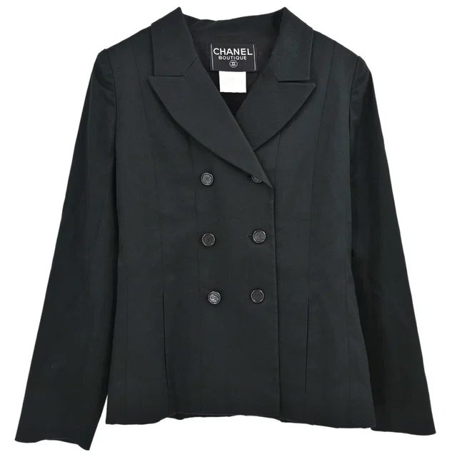 Chanel 1998 Double Breasted Jacket Black #36 in Black from AMORE Vintage Tokyo