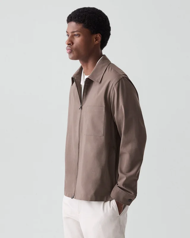 Theory Zip Overshirt in Motion Wool in MOREL 54% Virgin Wool, 25% Recycled Polyester, 20% Polyester, 1% Spandex, photo 2 of 12 from Theory