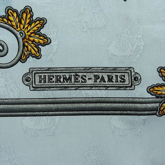 Hermès Carré 90 Les Joies d'Hiver Pattern Scarf Light Blue/Multi in Blue Silk from VINTAGE QOO TOKYO, photo 5 of 9