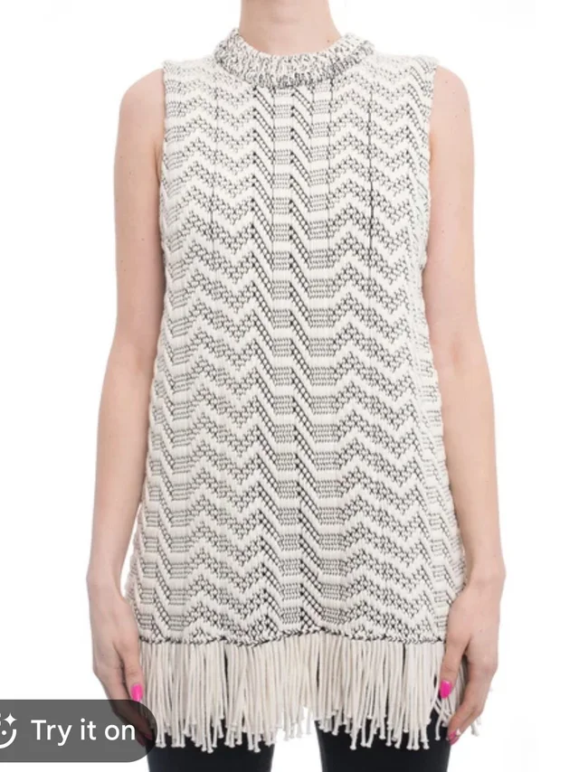 Proenza Schouler Black & Ivory Chevron Fringe Sleeveless Tunic in black|white from Poshmark