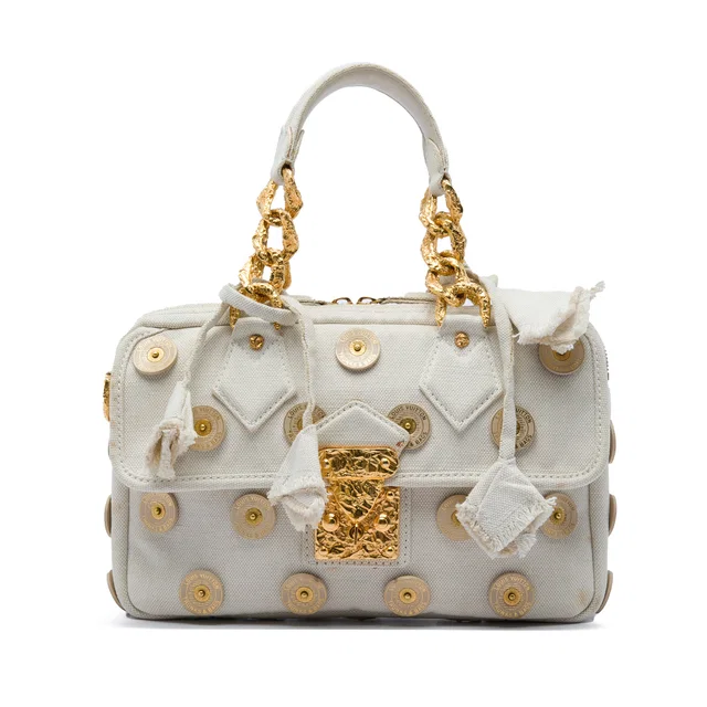 White Louis Vuitton Polka Dots Panama Tinkerbell Handbag in White Canvas from Designer Revival