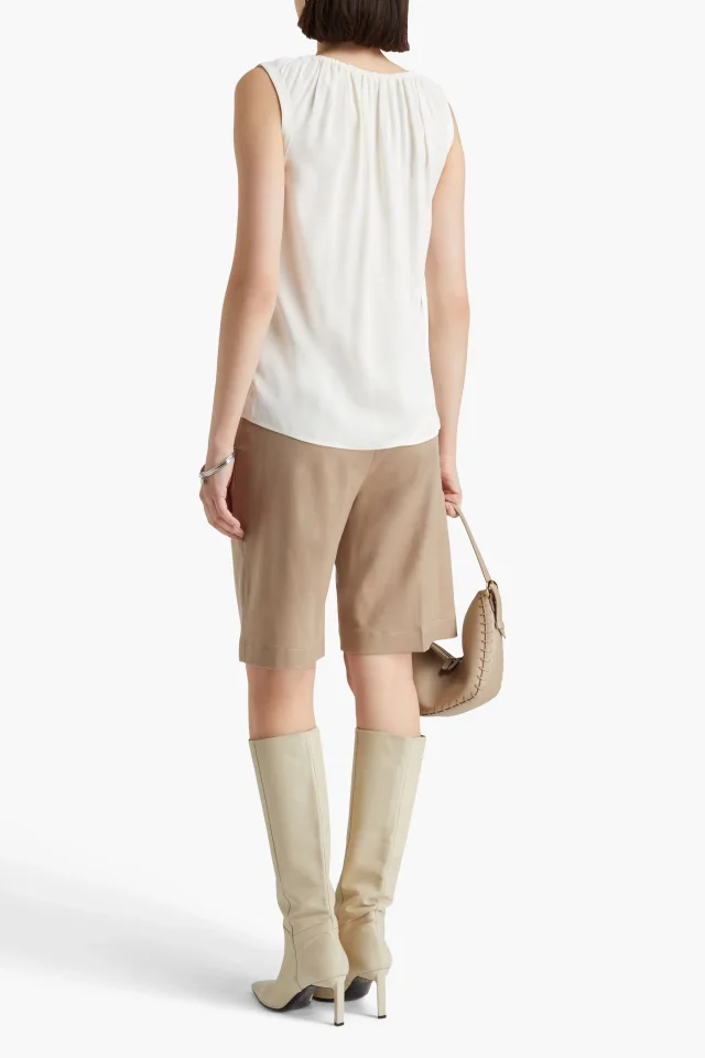 Helmut Lang Gathered Twill Sleeveless Top in Ivory, photo 3 of 4 from THE OUTNET