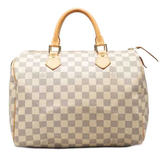White Louis Vuitton Damier Azur Speedy 30 Boston Bag in White Canvas from Designer Revival