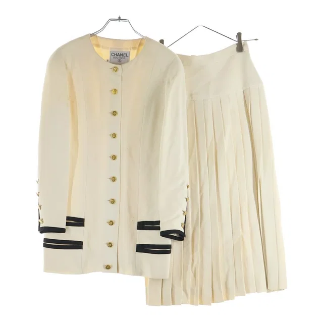 Chanel Boutique Vintage Wool Tweed Jacket and Long Skirt Set CC Logo in Tweed from The Reluxe