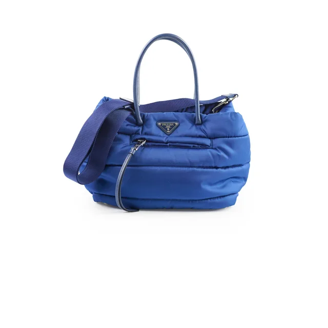 Prada Tessuto Blue Bomber Tote in Blue Nylon from The Purse Affair
