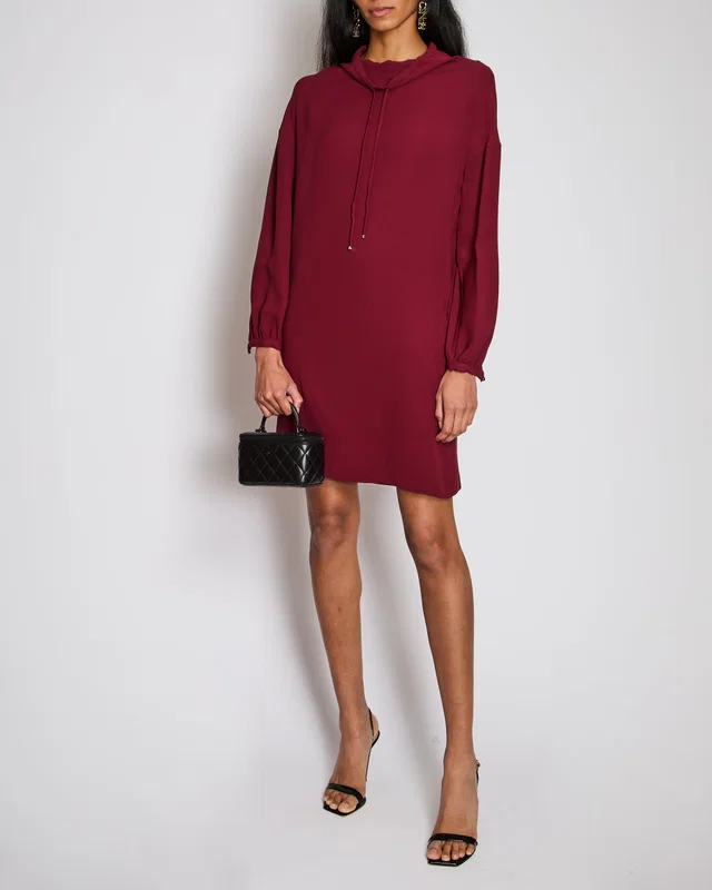 Loro Piana Burgundy Silk Drawstring Tunic Dress in Burgundy Silk from Sellier