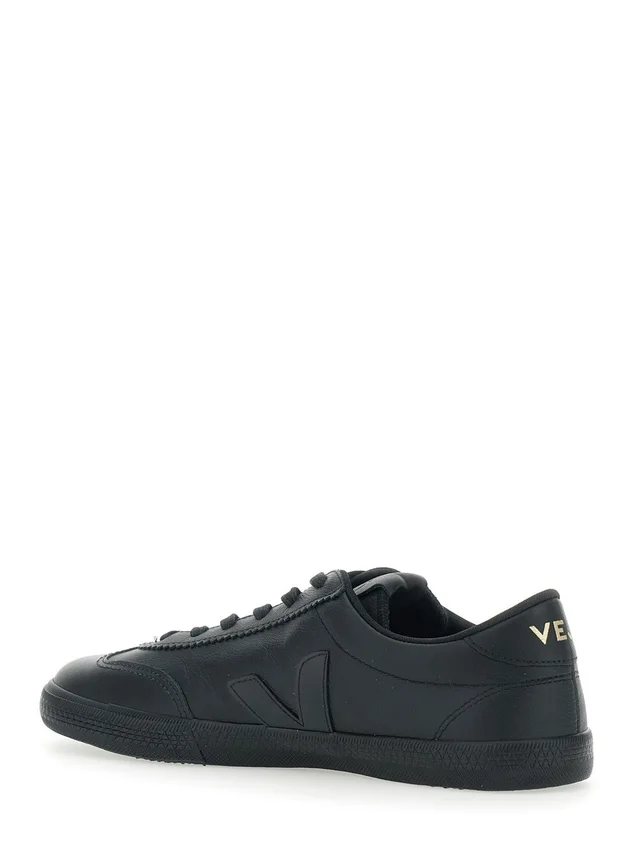 VEJA Sneaker 'Volley' Low Top with Logo Patch on the Side and Logo Lettering on the Back in Black Leather Unisex in Black 100% Organic Traced leather, photo 6 of 8 from Gaudenzi Boutique