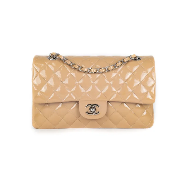 Chanel Patent Medium Classic Flap Beige in Beige Patent leather from The Purse Affair