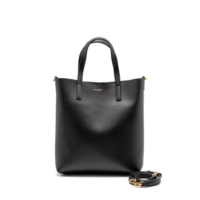 Saint Laurent Toy Shopping Tote Bag Smooth Calfskin Black GHW in Black Calfskin from EMIER