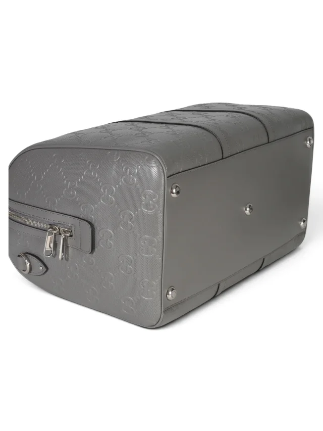 Gucci Grey Embossed Leather Monogram Tennis Duffle Medium in Grey Leather from Season 2 Consign, photo 5 of 7