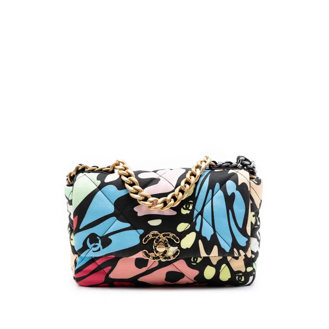 Black Chanel Medium Printed Canvas 19 Flap Satchel in Black Canvas from Designer Revival