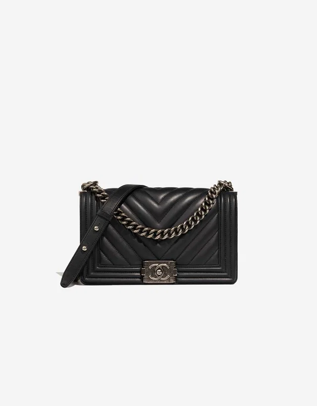 Chanel Boy Old Medium Lamb Black in Black Lambskin from SACLÀB