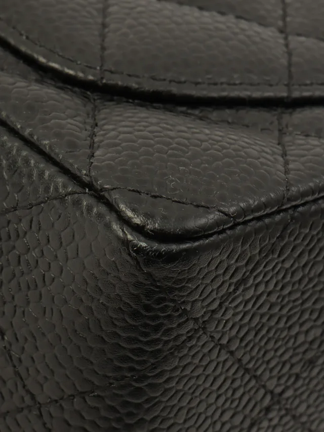 Chanel Circa 2005 Caviar Skin Classic Flap Chain Bag Mini Black in Black Caviar leather from VINTAGE QOO TOKYO, photo 13 of 14