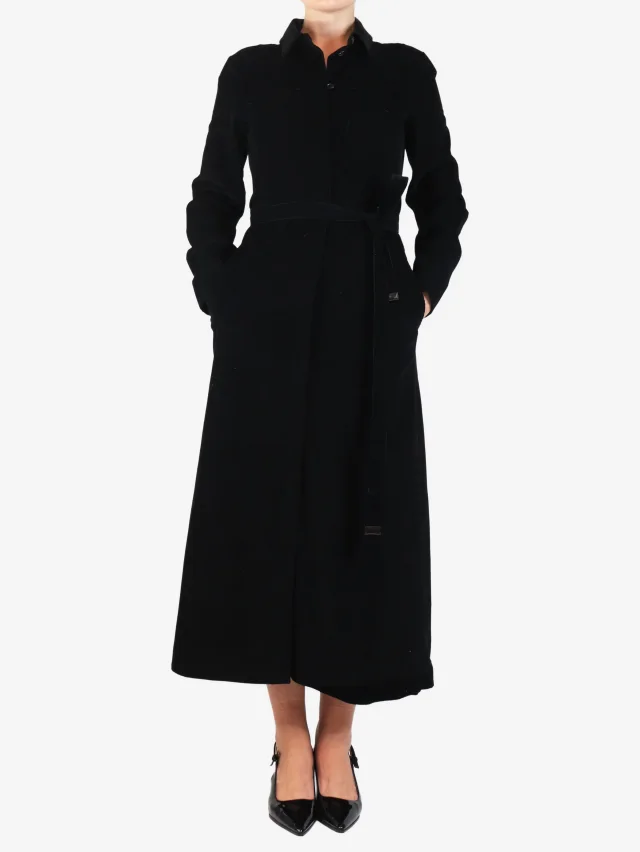Max Mara Black belted corduroy shirt dress - size UK 8 in Black from Sign of the Times