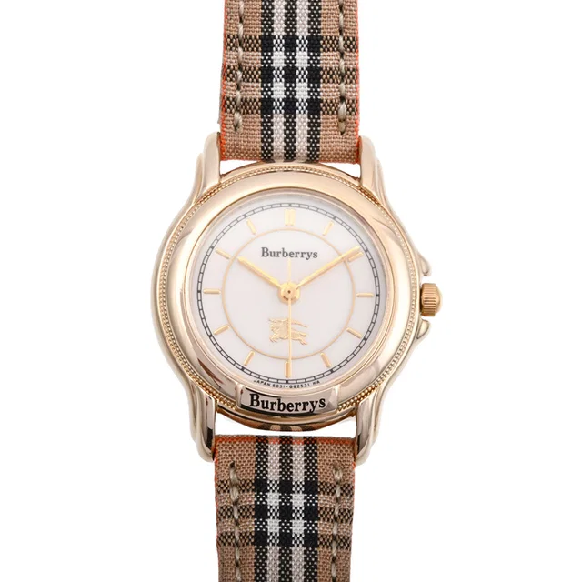 Burberry Logo Face Watch 6031-G13419Y Quartz Gold in Gold Leather from VINTAGE QOO TOKYO