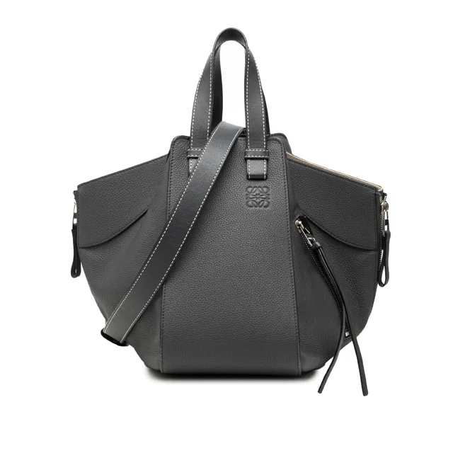 Grey LOEWE Small Leather Hammock Satchel in Grey Leather from Designer Revival