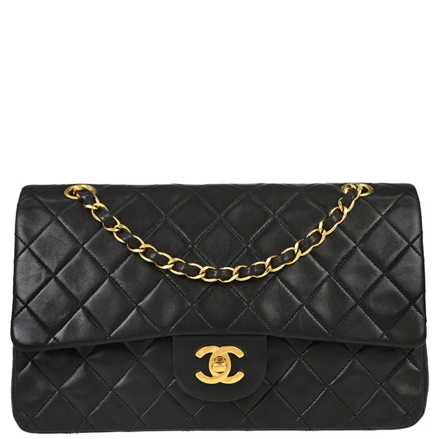 Chanel 1991-1994 Black Lambskin Medium Classic Double Flap Shoulder Bag in Black Lambskin from AMORE Vintage Tokyo