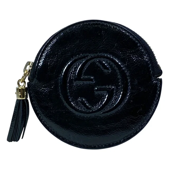 Gucci Soho Coin Case Wallet Purse Circle Patent Leather Black in Black Patent leather from The Reluxe