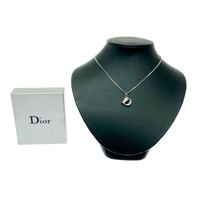 Dior Plated D Logo Belt Necklace Silver in Silver from The Reluxe