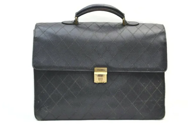 Chanel Black Quilted Caviar Leather Attache Briefcase in Black Caviar leather from Bagriculture