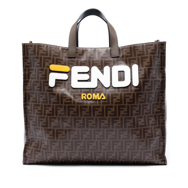 Brown Fendi Fila Zucca Coated Canvas Logo Mania Shopper Tote Satchel in Brown Coated canvas from Designer Revival