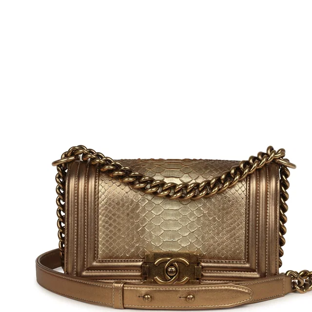 Chanel Small Boy Bag Metallic Gold Python Antique Gold Hardware in Gold Python from Madison Avenue Couture