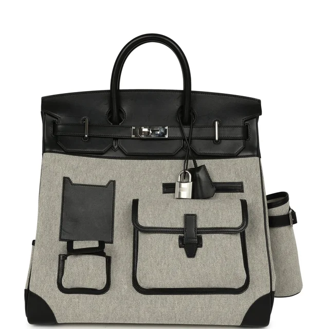 Hermès Birkin Cargo HAC 40 Black Evercalf, Ecru-Black Toile H Palladium Hardware from Madison Avenue Couture