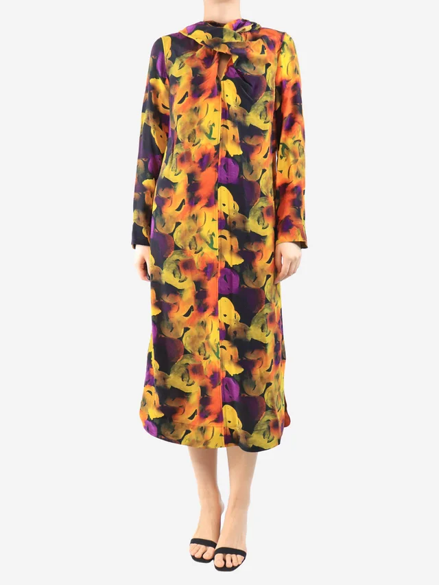 GANNI Multicolour abstract-print midi dress - size UK 8 in Silk from Sign of the Times