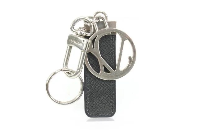 Louis Vuitton Black Taiga Leather Silver Logo Keychain Bag Charm Pendant in Black Leather from Bagriculture