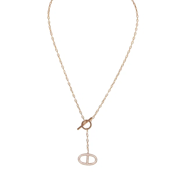 Hermès Collier Chaine D'Ancre Contour Pendant GM Necklace 18K Rose Gold and Diamonds in Pink Velvet from Madison Avenue Couture