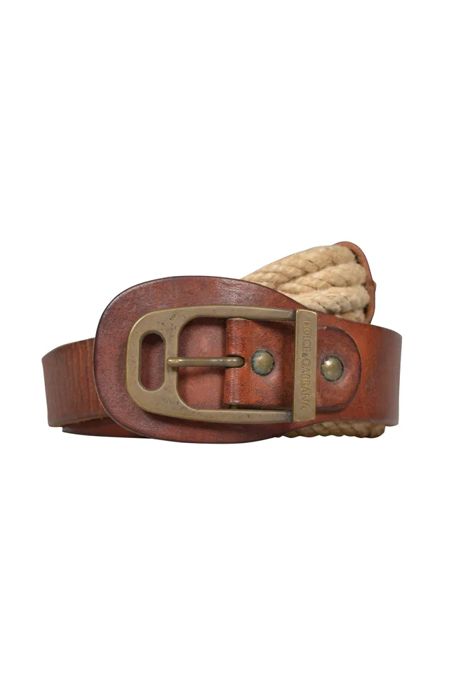 Dolce & Gabbana Brown Leather And Rope Belt in Brown Leather from Resurrection Vintage