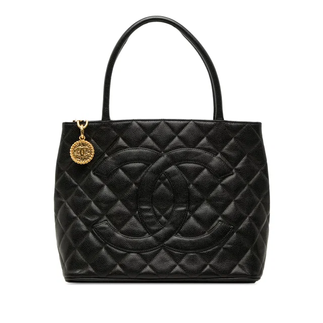 Black Chanel Caviar Medallion Tote in Black Caviar leather from Designer Revival