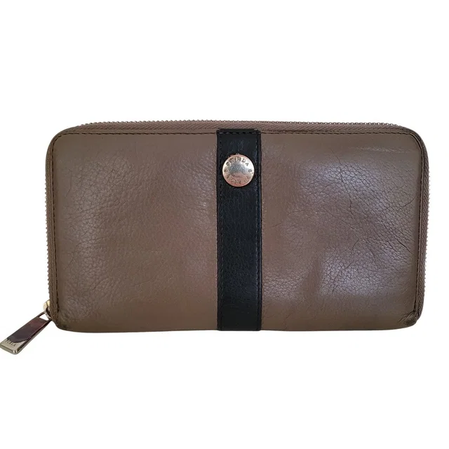 Furla Zip Around Leather Wallet Taupe Black Colorblock Silver Logo Hardware in black|gray Leather from Poshmark