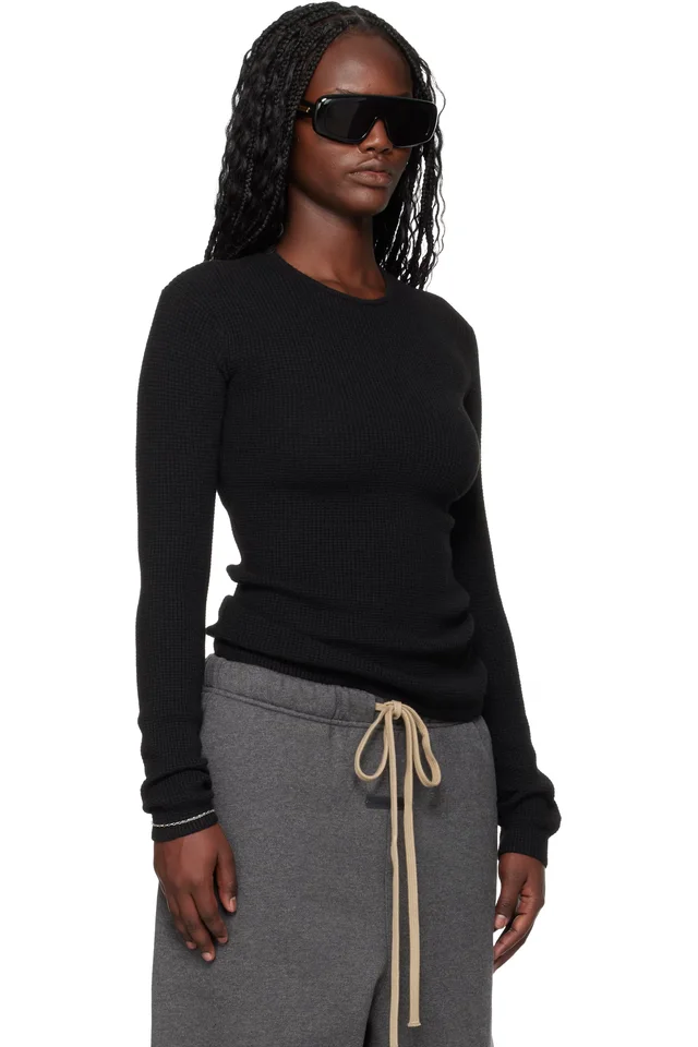 Fear of God ESSENTIALS Black Holiday Waffle Long Sleeve T-shirt, photo 2 of 4 from SSENSE