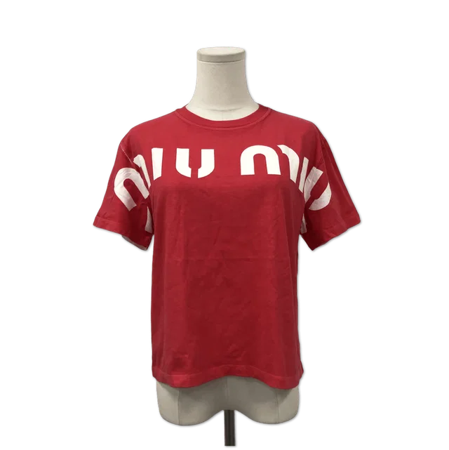 Miu Miu Red Chest Logo T-Shirt size S in Red from Luxury Promise
