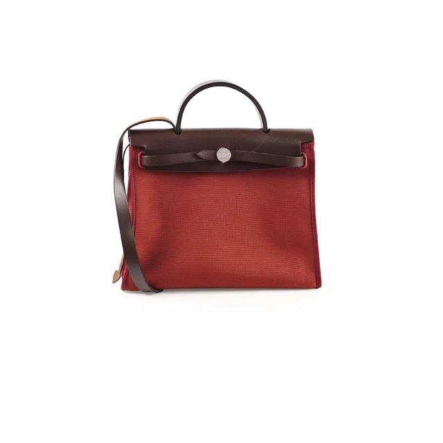 Hermès Herbag 31 PHW Rouge R Square Stamp in Red Canvas from The Purse Affair