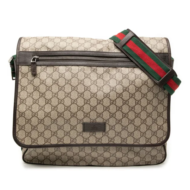 Tan Gucci GG Supreme Web Crossbody in Brown Coated canvas from Designer Revival