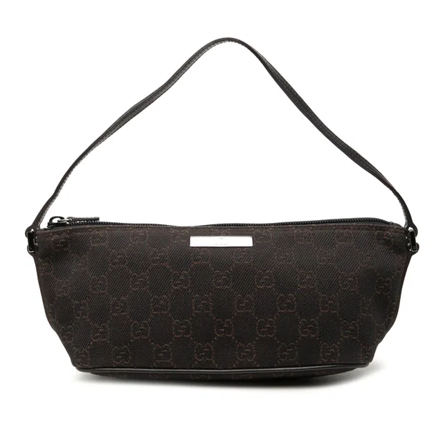 Brown Gucci GG Denim Boat Shoulder Bag in Brown Denim from Designer Revival