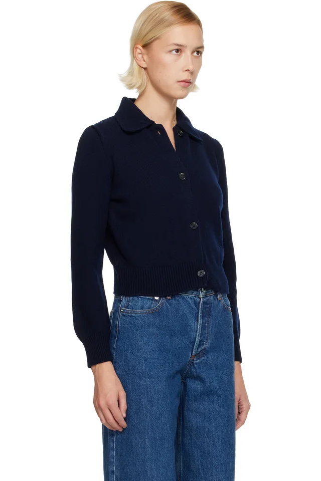 A.P.C. Navy Polo Shirt Collar Cardigan, photo 2 of 4 from SSENSE
