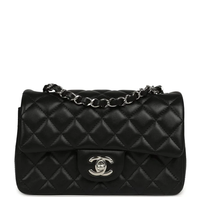 Chanel Mini Classic Rectangular Flap Bag Black Lambskin Silver Hardware in Black Lambskin from Madison Avenue Couture