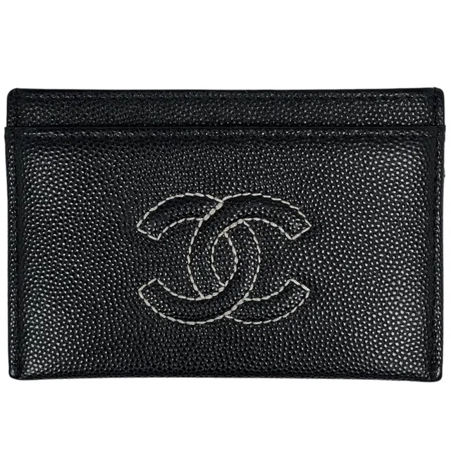 Chanel Card Case CC Logo Caviar Leather Black in Black Caviar leather from The Reluxe