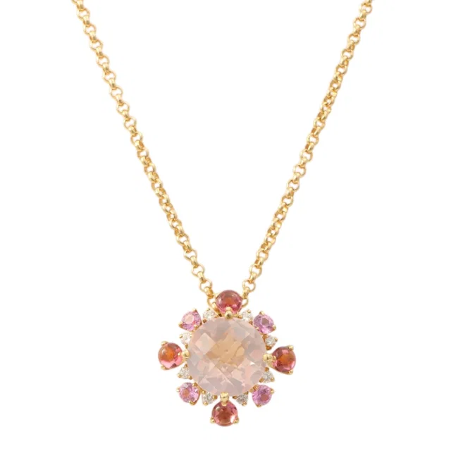 Tasaki 18K Rose Quartz Pink Tourmaline Diamond Design Necklace Gold/Pink in Pink from VINTAGE QOO TOKYO