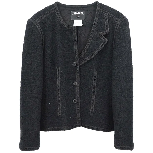 Chanel 2002 Cruise Asymmetric Neckline Tweed Jacket #40 in Tweed from AMORE Vintage Tokyo