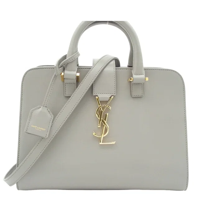 Saint Laurent Baby Cabas Gray Leather 2-Way Shoulder Bag in Grey Leather from The Reluxe